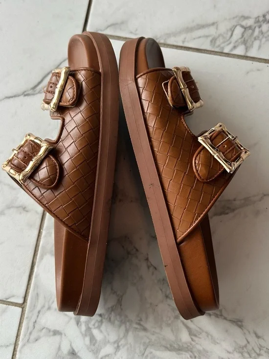 Joie Slide Sandals with Gold Buckles - Picture 5 of 7